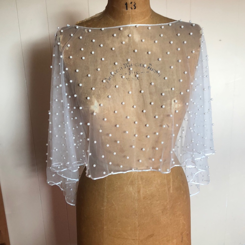 Jenny Yoo Fiona Imitation Pearl Tulle Top